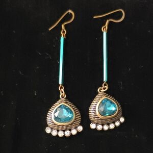 Chic Teal and Gold Drop Earrings